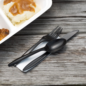 Knife, fork, spoon & napkin combo, Black 250/cs