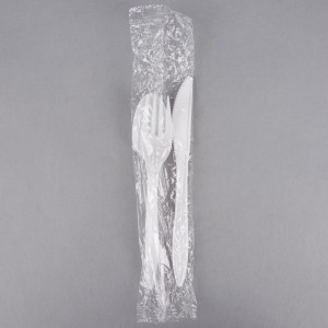 Knife, fork, spoon & napkin combo, 250/case, white