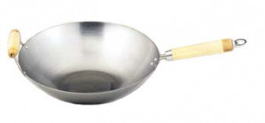 Carbon steel wok w/ Bamboo handle, 14"