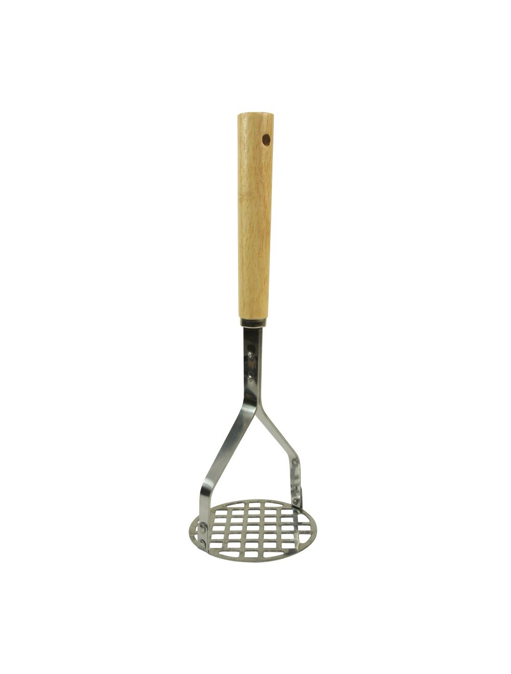 Thunder Group 24 Chrome Plated Square-Faced Potato Masher with Wood Handle